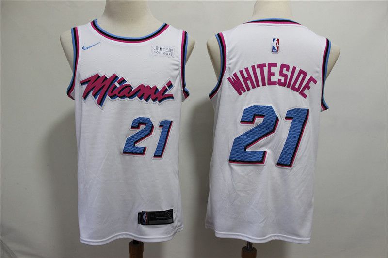 Men Miami Heat #21 Whiteside White City Edition Game Nike NBA Jerseys->new york knicks->NBA Jersey